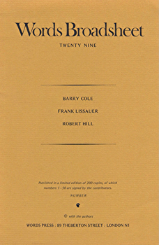 COLE, Barry, 1936-2014 & OTHERS : WORDS BROADSHEET : TWENTY NINE.