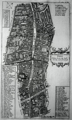 ANTIQUE MAP: BISHOPSGATE-STREET WARD. TAKEN FROM THE LAST SURVEY, AND CORRECTED.