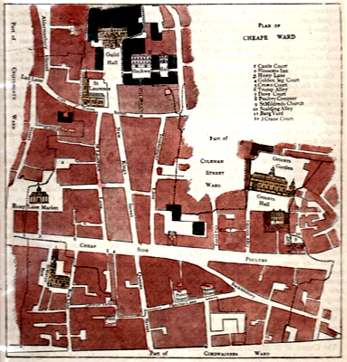 ANTIQUE MAP: OLD MAP OF THE WARD OF CHEAP – ABOUT 1750.