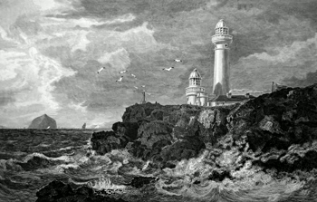 ANTIQUE PRINT: PLADDA LIGHT HOUSE. FROM THE EAST.